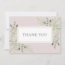 Cartão De Agradecimento Folhas de aguarela rosa cor-de-rosa