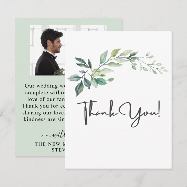 Cartão De Agradecimento Folhas de Eucalipto Verde Moderne Aguarela (Frente/Verso)
