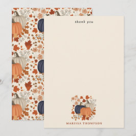 Cartão De Agradecimento Folhas de outono Russas de Pumpkins Flores Selvage