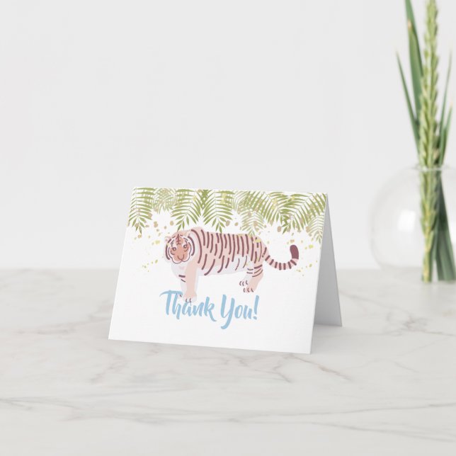 Cartão De Agradecimento Folhas de Palmeira de Tigre Selvagem Azul Claro (Frente)