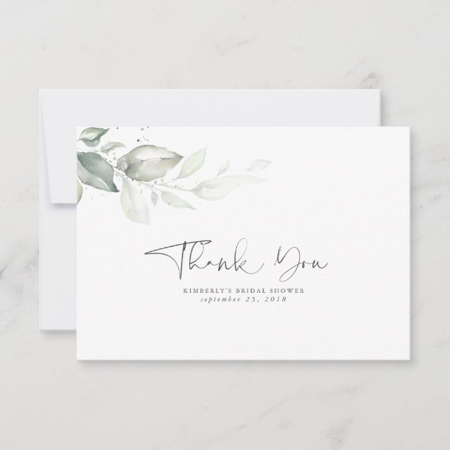 Cartão De Agradecimento Folhas de prata da vegetação em aquarela obrigado (Frente)