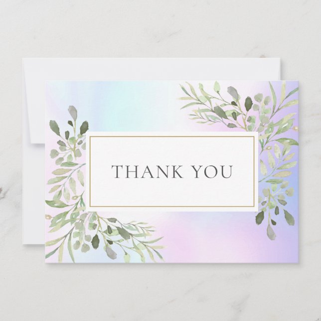 Cartão De Agradecimento Folhas de Verdura Holográfica Elegante Agradecimen (Frente)