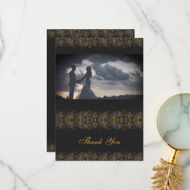 Cartão De Agradecimento Folhas Douradas Delicadas (Frente/Verso In Situ)