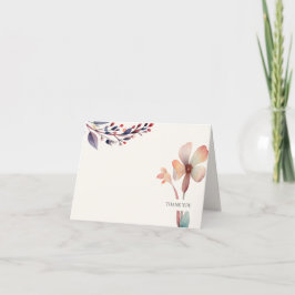 Cartão De Agradecimento Folhas Florais Clássicas em Aquarela Azul