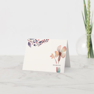 Cartão De Agradecimento Folhas Florais de Aquarela Azul Clássica