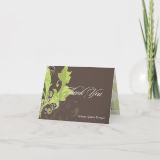 Cartão De Agradecimento Folhas Ornamentais/Verde + Marrom/Cartões de Agrad