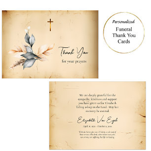 Cartão De Agradecimento Folhas Rústicas Elegantes Simples Funeral Ortodoxo