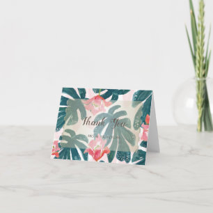 Cartão De Agradecimento Folhas Tropicais de Palm Hibiskus de Praia