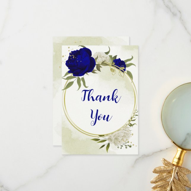 Cartão De Agradecimento Folhas verdes azuis-reais (Frente/Verso In Situ)