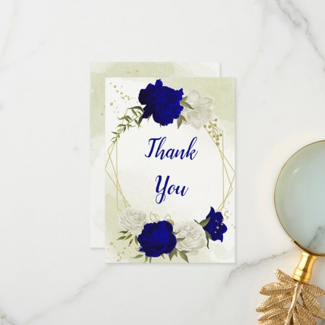 Cartão De Agradecimento Folhas verdes azuis-reais (Frente/Verso In Situ)