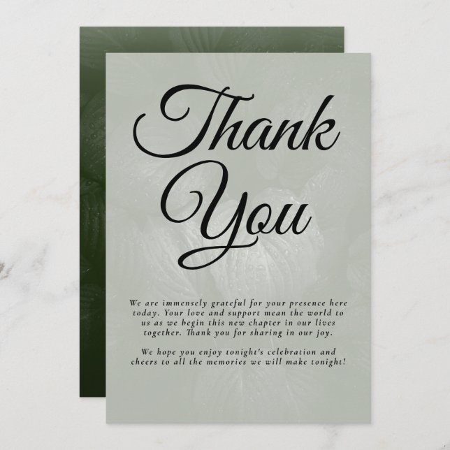 Cartão De Agradecimento Folhas verdes elegantes verde casamento primavera (Frente/Verso)