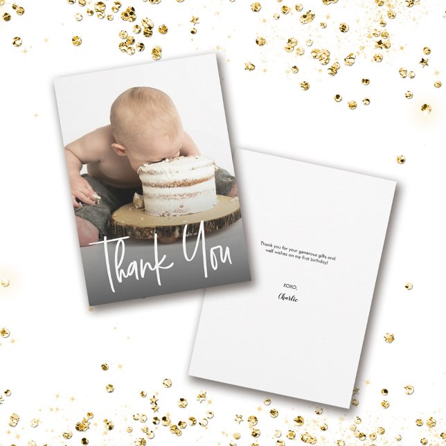 Cartão De Agradecimento Folheto personalizado Boletim de fotografias Prime (Baby 1st birthday thank you photo card.)