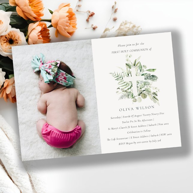 Cartão De Agradecimento Foliage Cross First Santa Comunicação Foto Convida (Criador carregado)