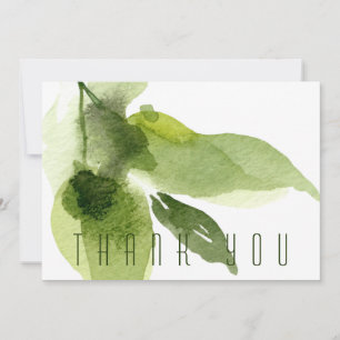 Cartão De Agradecimento Foliage de Aquarela Verde Funeral Obrigado