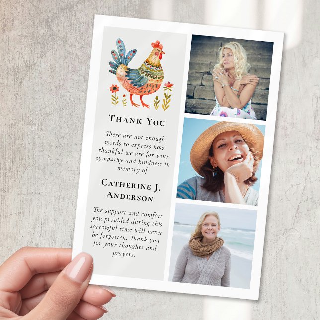 Cartão De Agradecimento Folk Art Chicken Photo Sympathue Funeral (Criador carregado)