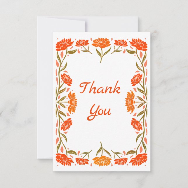 Cartão De Agradecimento Folk Art Floral Border Greeting Card (Frente)