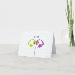 Cartão De Agradecimento Fones de ouvido retrô indie Coração Casamento (Rox