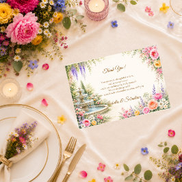 Cartão De Agradecimento Fonte Romântica de Jardim Florido Casamento
