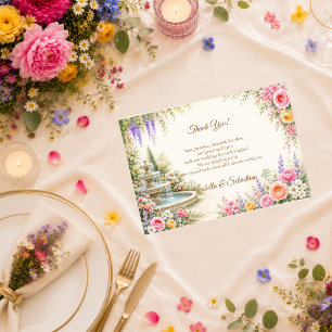 Cartão De Agradecimento Fonte Romântica de Jardim Florido Casamento