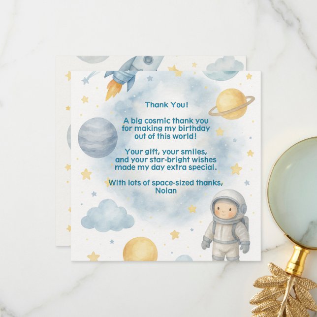 Cartão De Agradecimento Fora deste Mundo Cosmic Kids | Festa Espacial - (Frente/Verso In Situ)