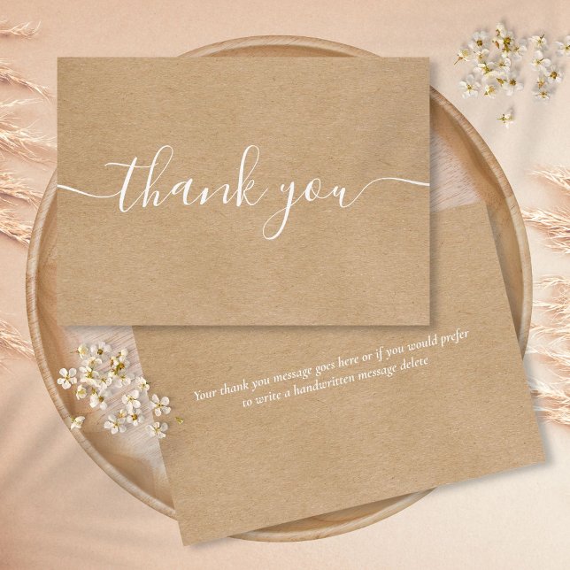 Cartão De Agradecimento Fôrça Rústica Simples Escrita Branca Elegante (Rustic Kraft Simple Elegant White Script Thank You Card)