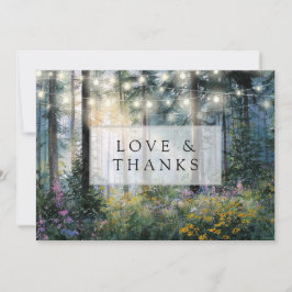 Cartão De Agradecimento Forest String Lights Floral Rustic Wedding Photo