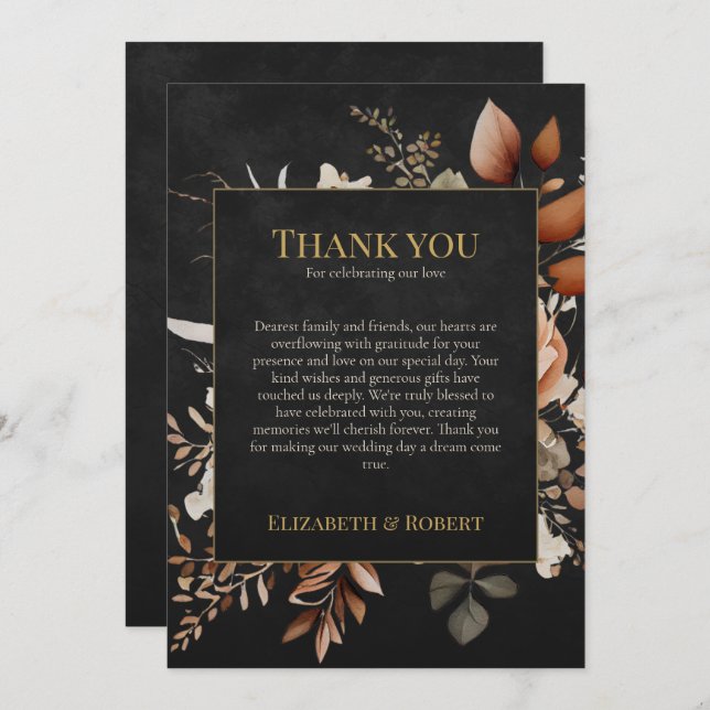Cartão De Agradecimento Forest Witch Black Floral Wedding Thank You Card (Frente/Verso)