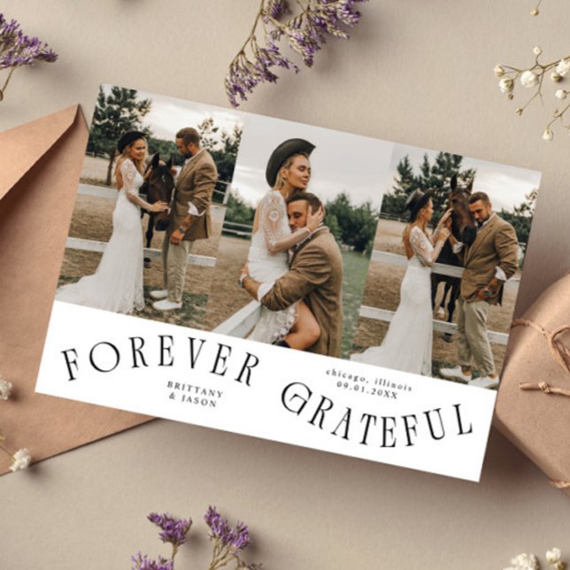 Cartão De Agradecimento Forever Grateful White Wedding Multi Photo  (Criador carregado)