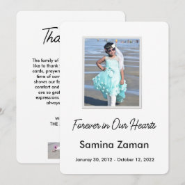 Cartão De Agradecimento Forever in Our Hearts Photo Funeral Memorial