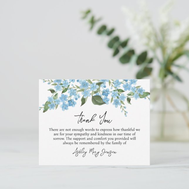 Cartão De Agradecimento Forget me not Funeral Thank You Card Bereavement (Em pé/Frente)