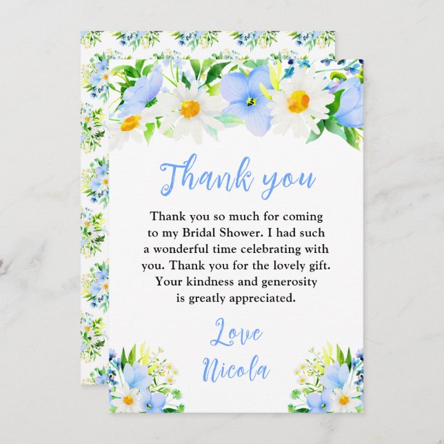 Cartão De Agradecimento Forget-Me-Nots and Daisies Floral Bridal Shower (Frente/Verso)