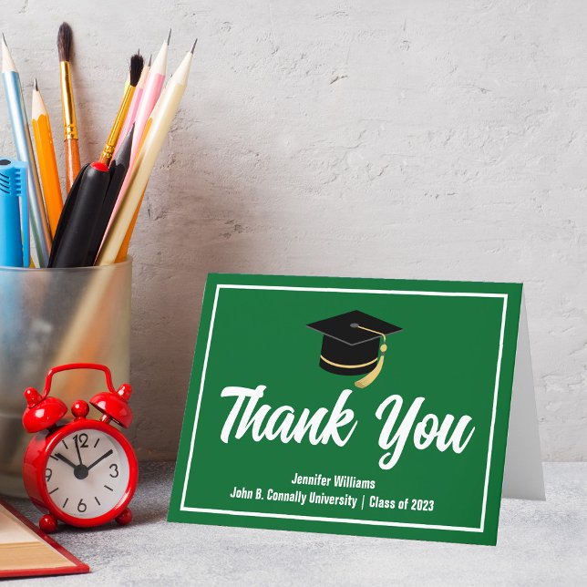Cartão De Agradecimento Formando Branco Verde Personalizado para a Graduaç (Criador carregado)