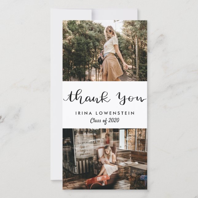 Cartão De Agradecimento Formando Casual - Duas Fotografias Obrigado Script (Frente)