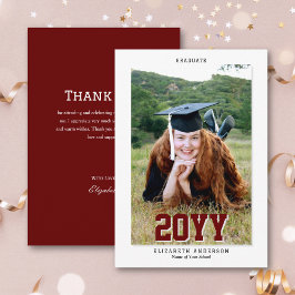 Cartão De Agradecimento Formando Clássico Burgundy 2024 - Foto para Gradua