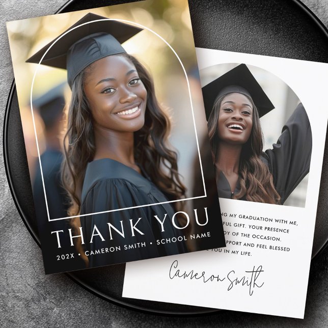 Cartão De Agradecimento Formando clássico de fotografia de graduação em ar (Elegant arch classic graduation photo graduate thank you card)