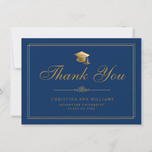 Cartão De Agradecimento Formando de Script Dourado Elegante Boné Graduaç