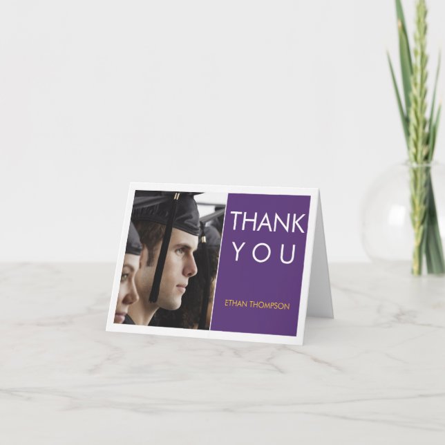 Cartão De Agradecimento Formando Fotográfico de Bloco Moderno Obrigado Bra (Frente)