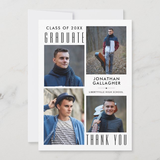 Cartão De Agradecimento Formando Mínimo Sonolento OBRIGADO A 5 Fotos Preta (Frente)