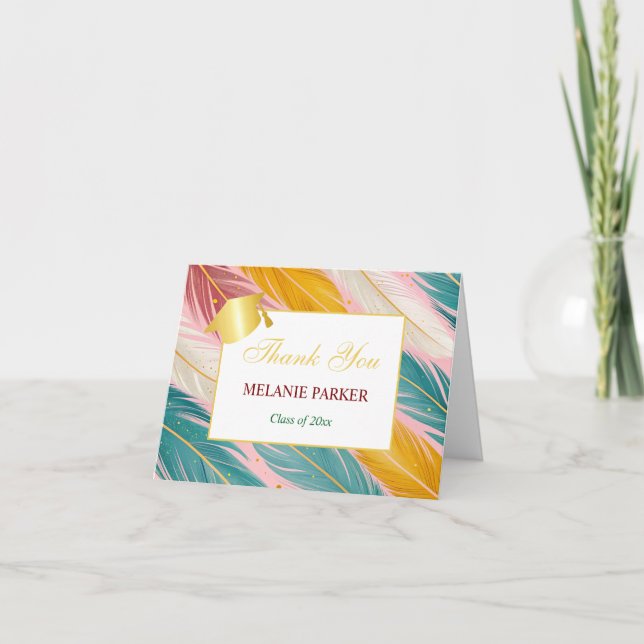 Cartão De Agradecimento Formandos Dourado rosa (Frente)