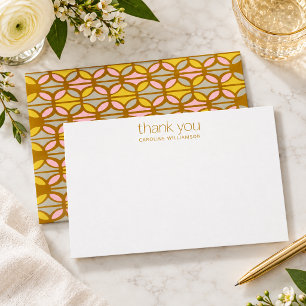 Cartão De Agradecimento Formas Abstratas Boho Rosa Amarelo Nome Personaliz