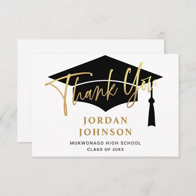 Cartão De Agradecimento Formatação Negra Moderna e Simples Ouro (Frente/Verso)