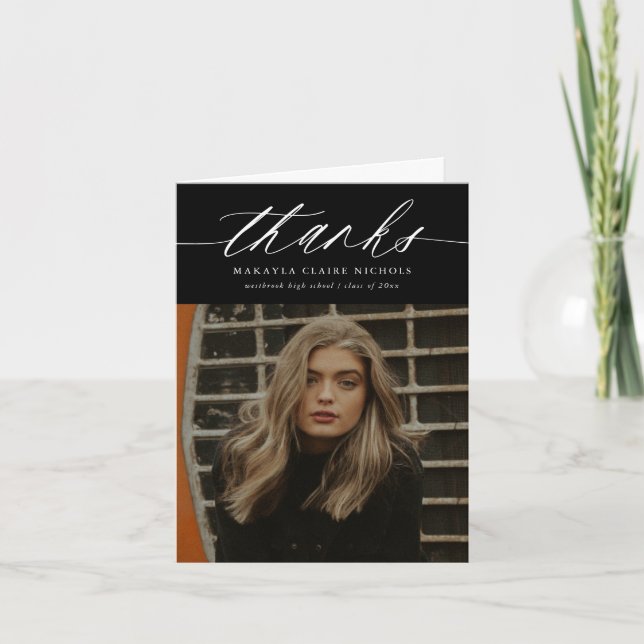 Cartão De Agradecimento Formatação Preta de Foto de Caligrafia Moderna Dob (Frente)