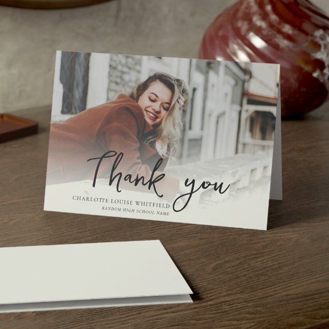 Cartão De Agradecimento Formatura 2026 Foto Grad Script (Graduation 2025 Photo Grad Script Thank You Card)