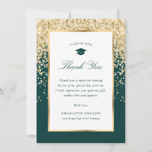 Cartão De Agradecimento Formatura Foto Ouro Verde Elegante