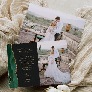 Cartão De Agradecimento Foto Ágata Esmeralda Verde Dourado Casamento Scrip