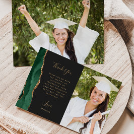 Cartão De Agradecimento Foto Ágata Verde Dourado Script Escuro Graduação