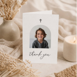 Cartão De Agradecimento Foto Arqueada Primeira Comunhão Menino Obrigado