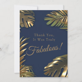 Cartão De Agradecimento Foto Azul Elegante Dourada 50 Fabuloso Aniversário