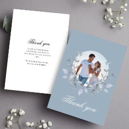 Cartão De Agradecimento Foto Azul Empoeirado Floral Casamento Obrigado