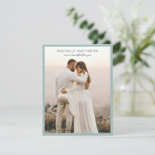 Cartão De Agradecimento Foto Azul Simples e Sofisticada para Casamento Ele